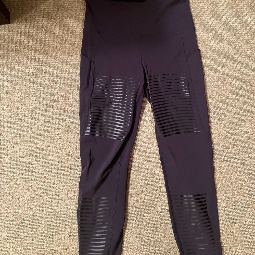 Lululemon Black Leggings with Striped leather Detail, size 10